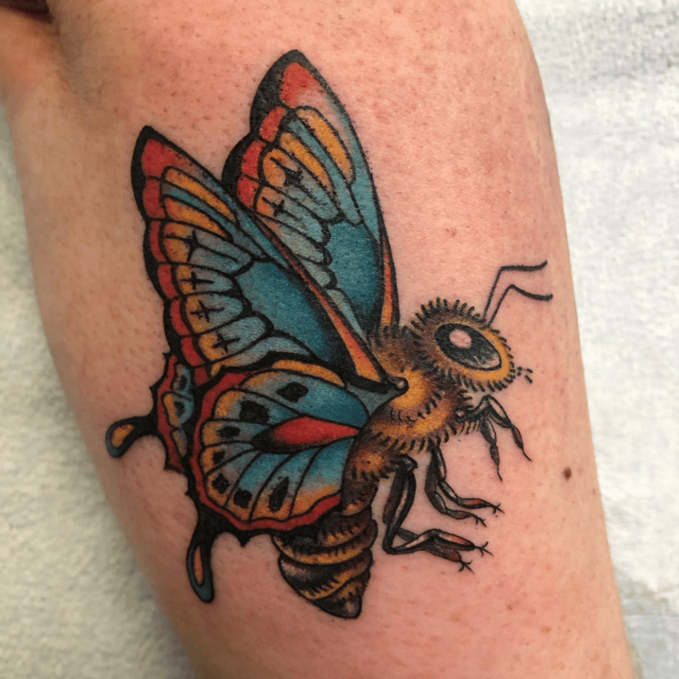 Butterfly With Bee Tattoo Source @theemmajames via Instagram
