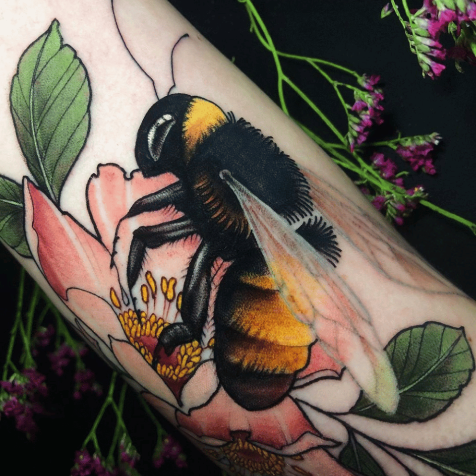 Cherry Blossom and Bee Tattoo Source @jentonic via Instagram