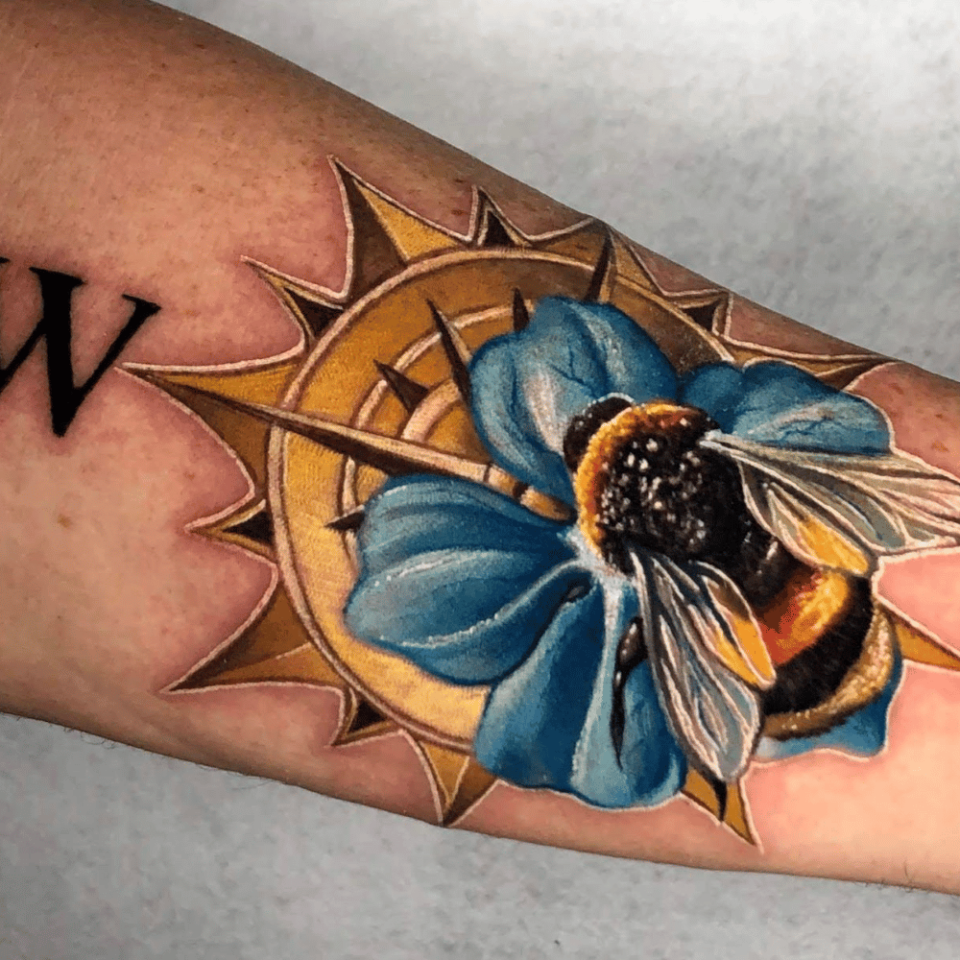 Compass Rose and Bee Tattoo @supportmelissacarleton via Facebook