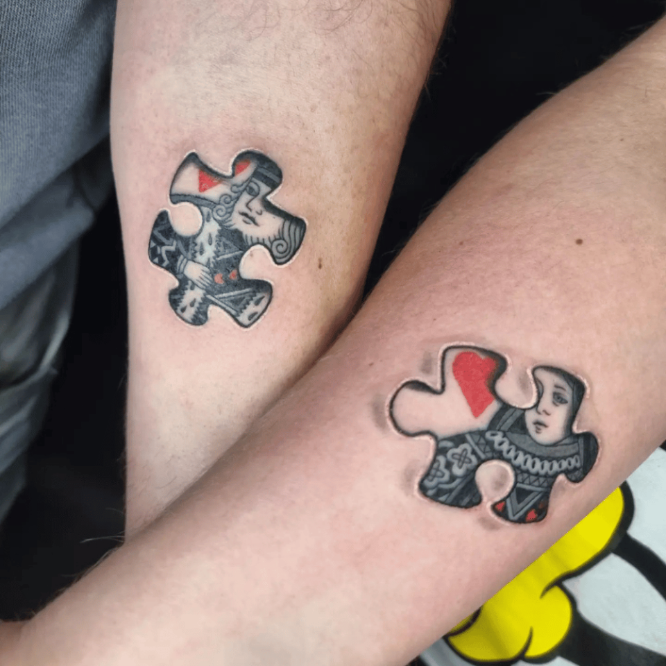 Connecting Puzzle Pieces Matching Tattoo Source @emektattoo034 via Facebook