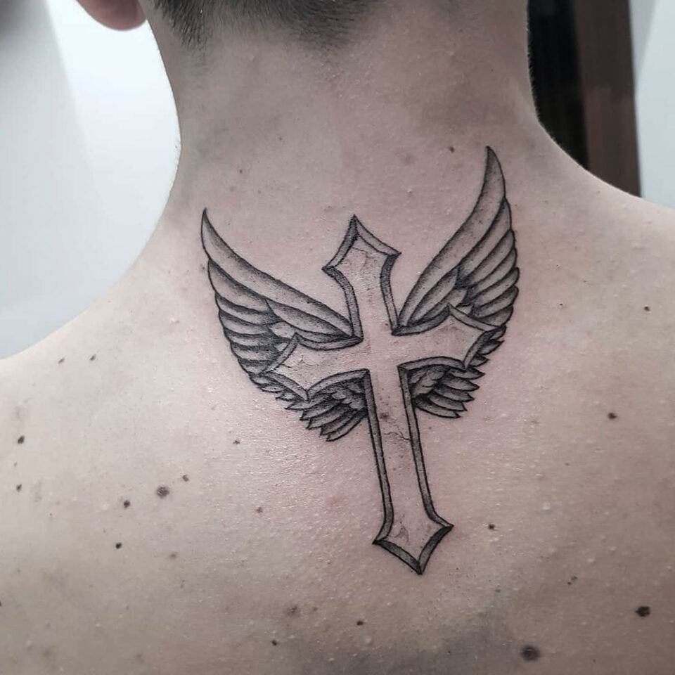 Cross with Wings Religious Tattoo