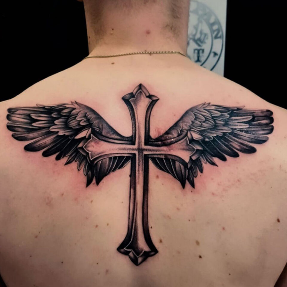 Cross with Wings Religious Tattoo
