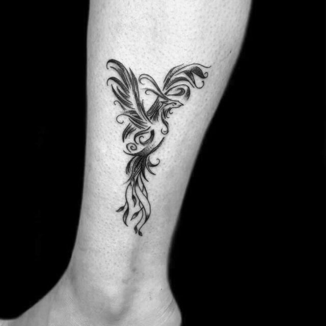 Dainty Phoenix Ankle Tattoo Sourcec @flo.tattoos via Instagram