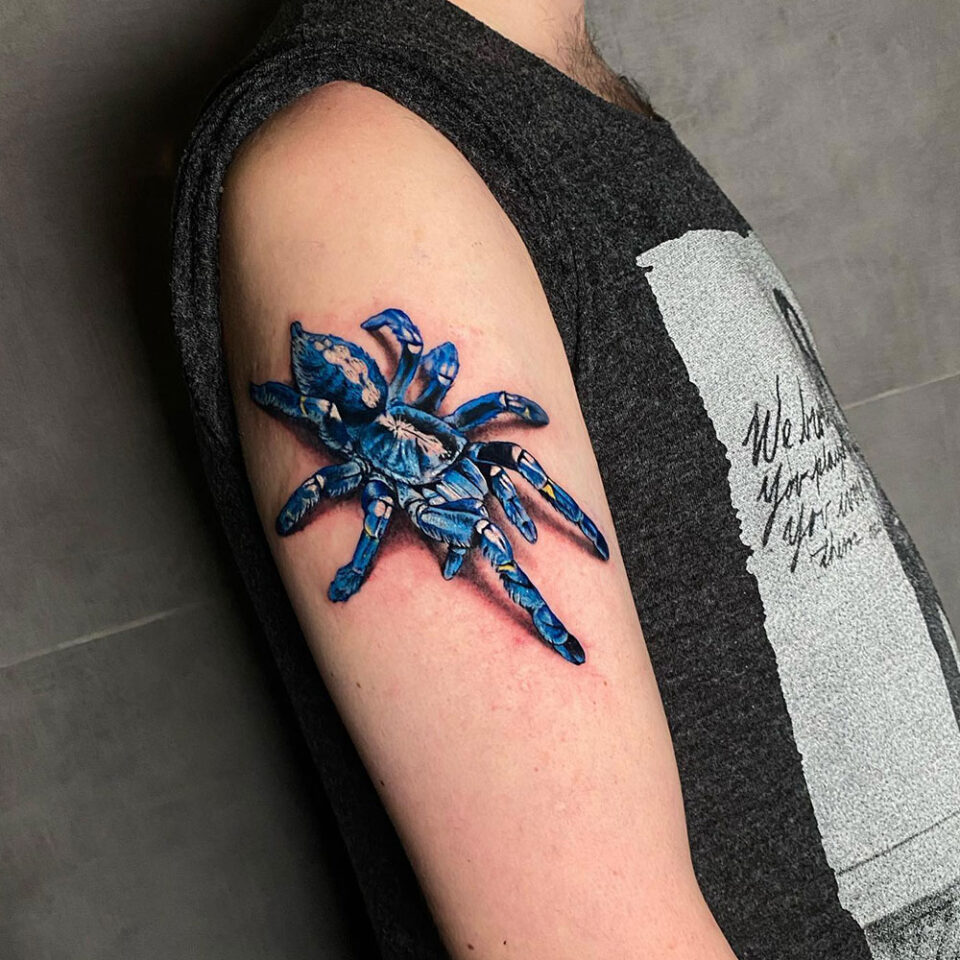Detailed Tarantula Pet Tattoo Source @janinakimhoatattoo via Instagram
