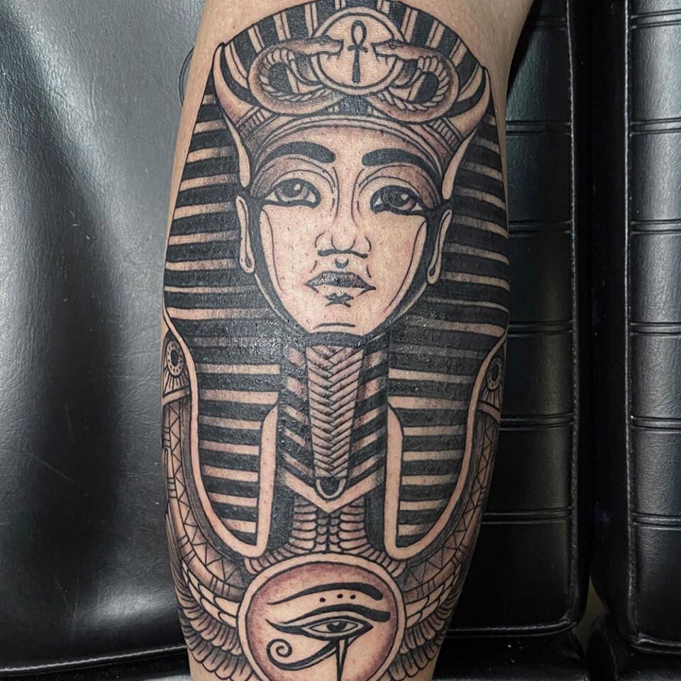 Egyptian Pharaoh Portrait Tattoo Source @blackanchortattoostudio via Instagram