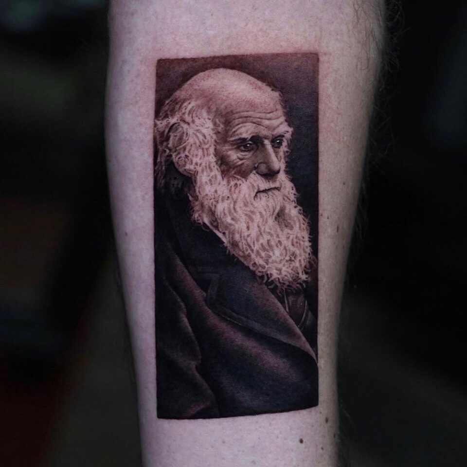 Famous Scientist Portrait Tattoo Source @maydaytattooco via Instagram