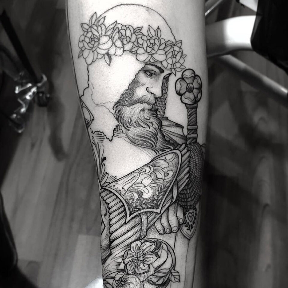 Folklore Figure Portrait Tattoo Source @7aniamaia via Instagram
