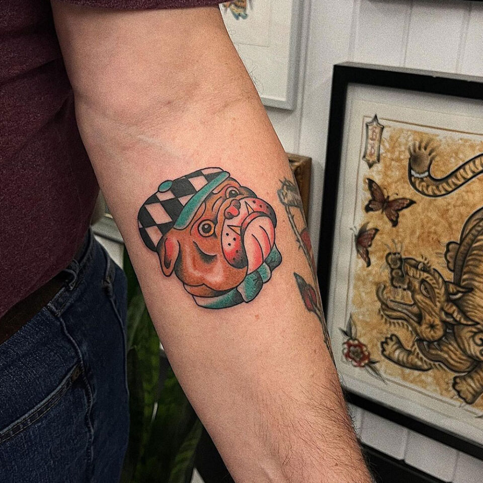 French Bulldog in a Beret Pet Tattoo Source @cloeaddamstattoo via Instagram
