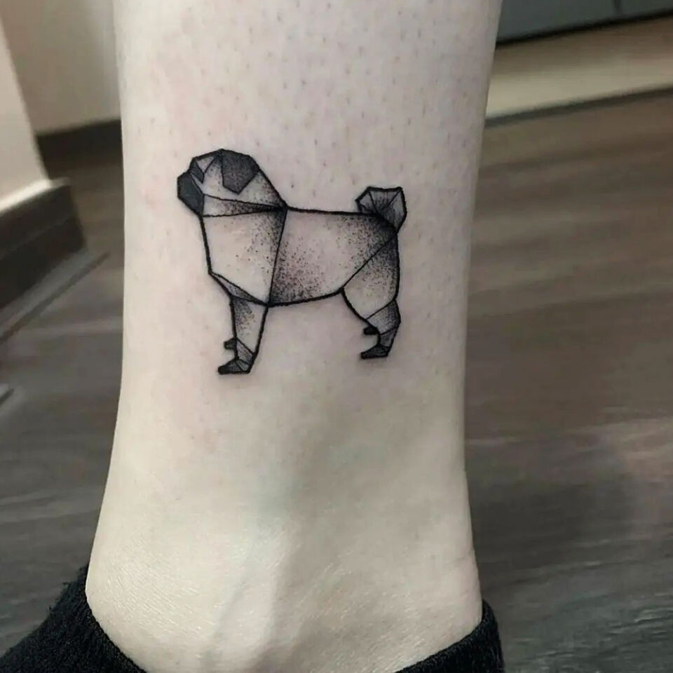 Geometric Pug Pet Tattoo Source @luckypugtattoos via Instagram