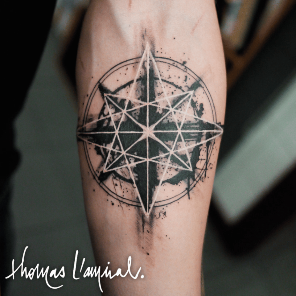 Geometric Star Tattoo Source @thomas_l_amiral via Instagram