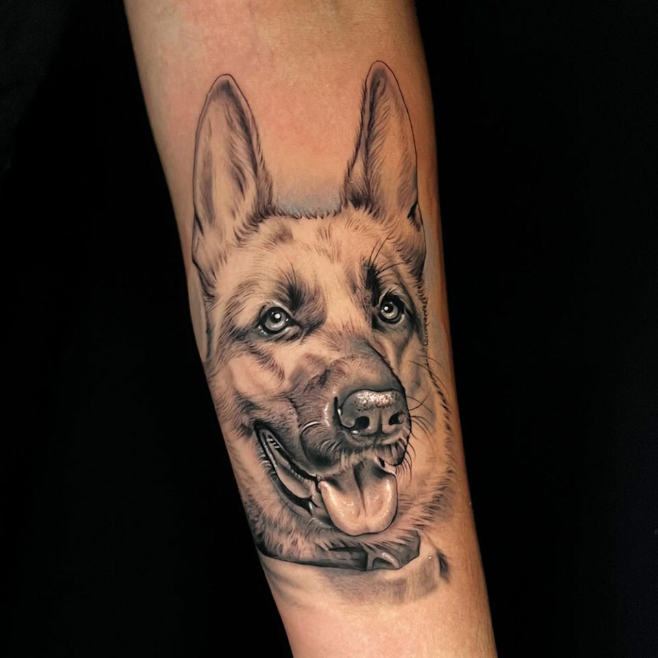 German Shepherd Police Dog Pet Tattoo Source @movegatattoos via Instagram