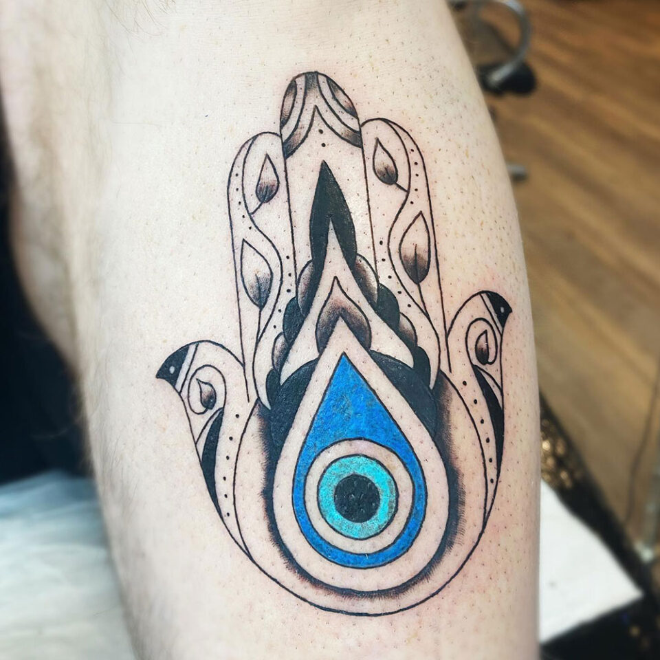 Hamsa Hand with Evil Eye Religious Tattoo