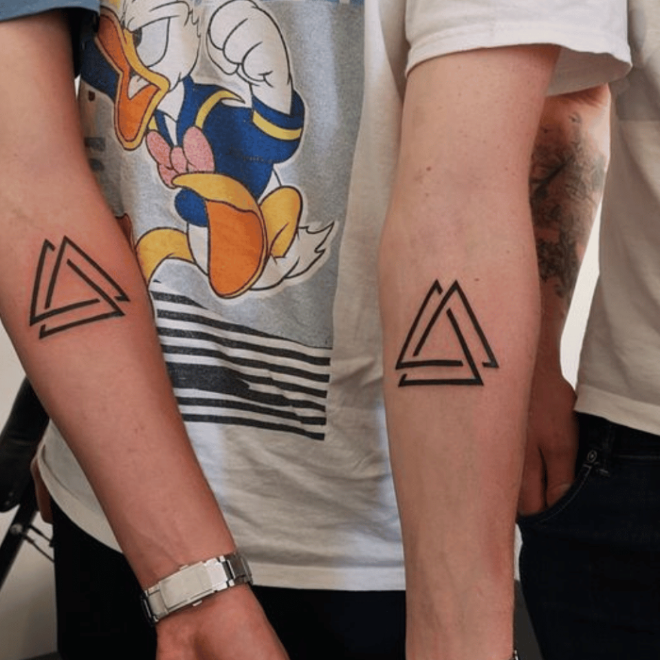 Interlinked Triangles Matching Tattoo Source @Tattooedpanda08 via Facebook