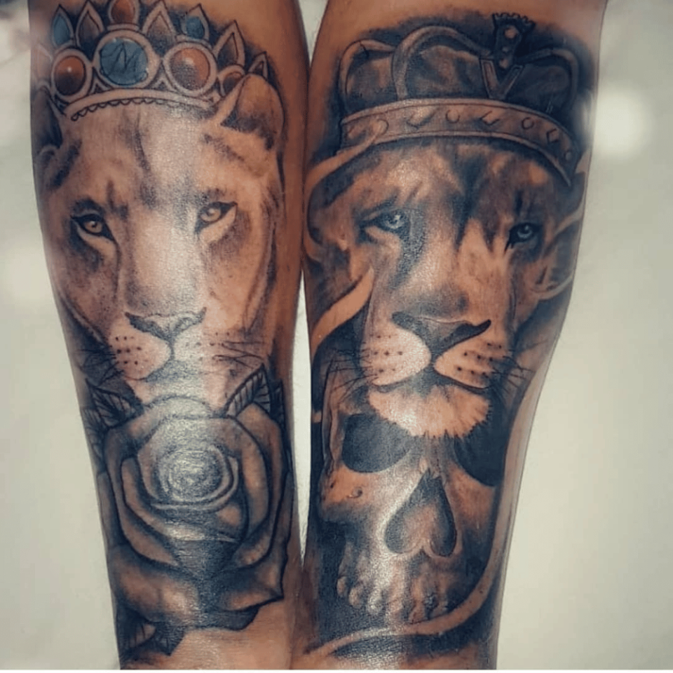 Lion and Lioness Matching Tattoo Source @bearinksociety via Facebook
