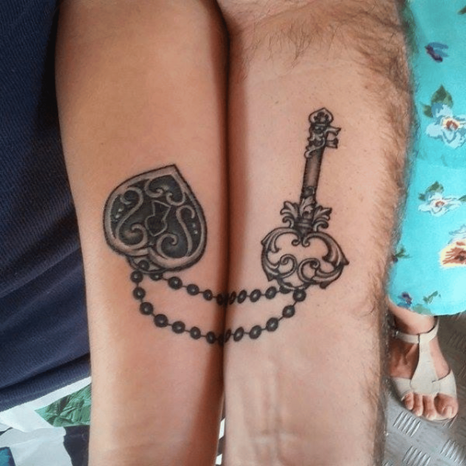 Lock and Key Matching Tattoo Source Couple Tattoo Ideas via Facebook