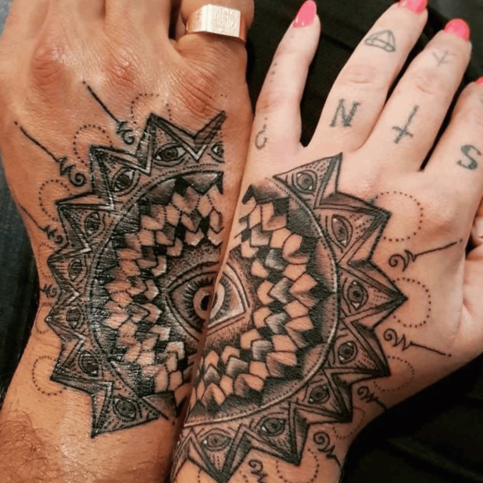 Mandala Half Design Matching Tattoo Source @Bagwatattoo via Instagram