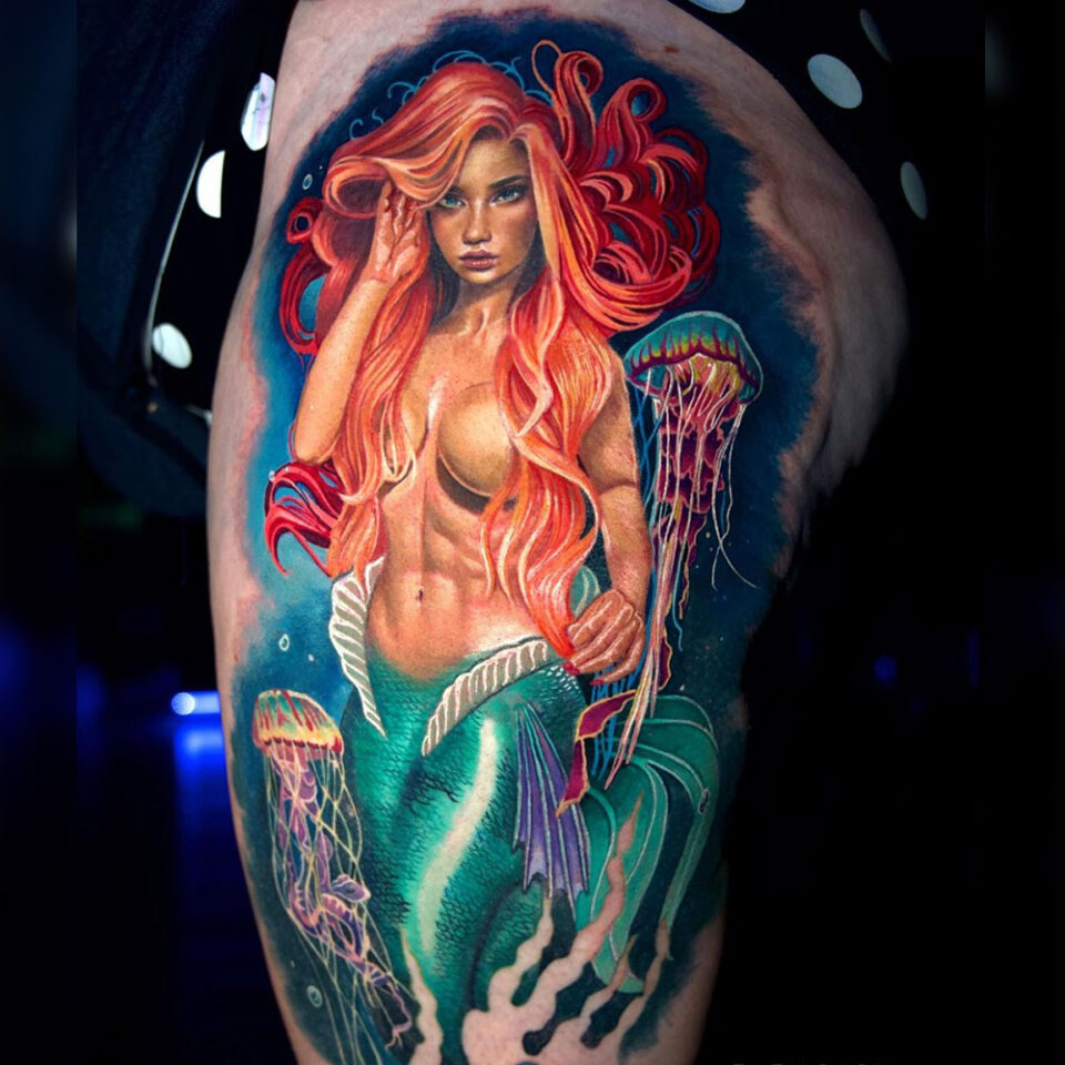 Mermaid Portrait Tattoo Source @tatubaby via Instagram