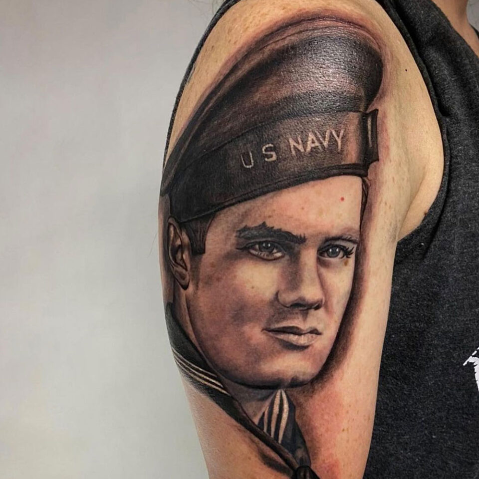 Military Hero Portrait Tattoo Source @seventattoolv via Instagram