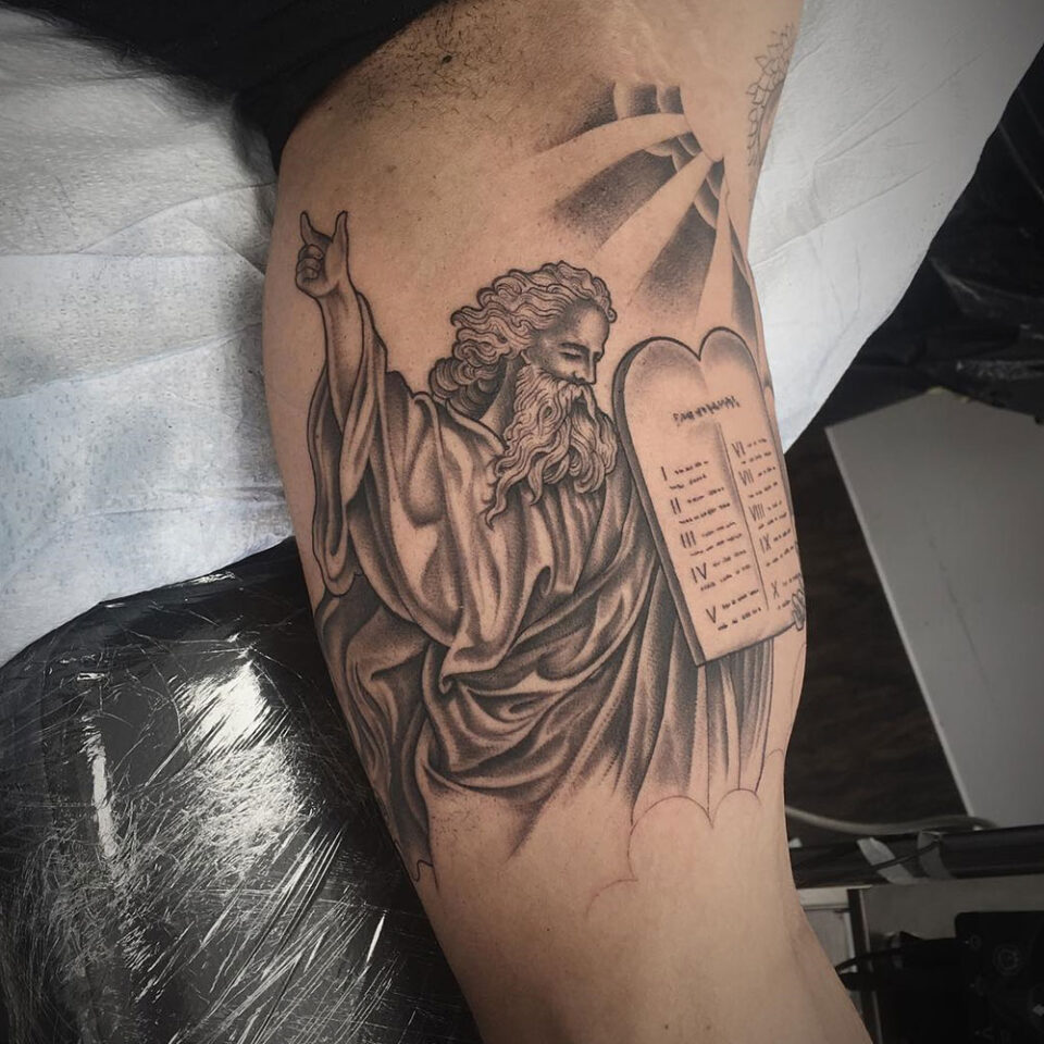 Moses and The Ten Commandments Religious Tattoo