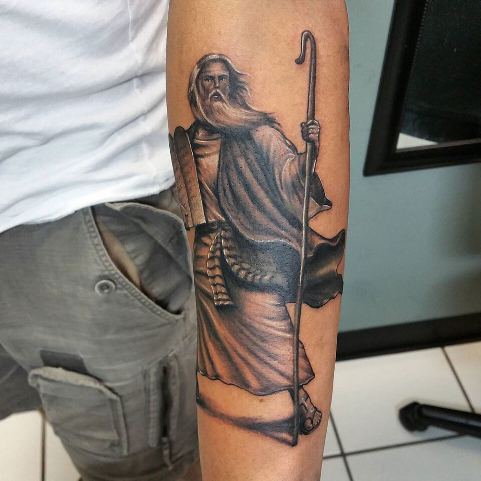 Moses and The Ten Commandments Religious Tattoo