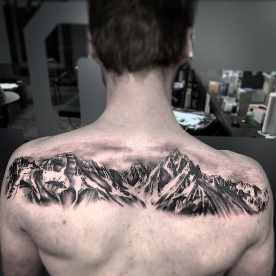 Mountain Range Landscape Realism Tattoo Source @certifiedcustomstattoo via Pinterest