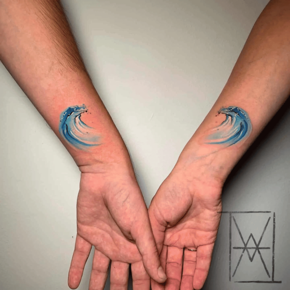Ocean Wave Matching Tattoo Source @waltattoo via Instagram
