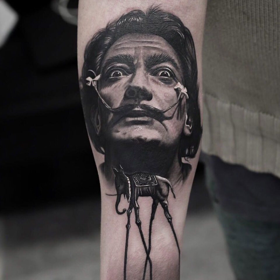 Renowned Surrealist Painter Portrait Tattoo Source @overdosearttattoo via Instagram