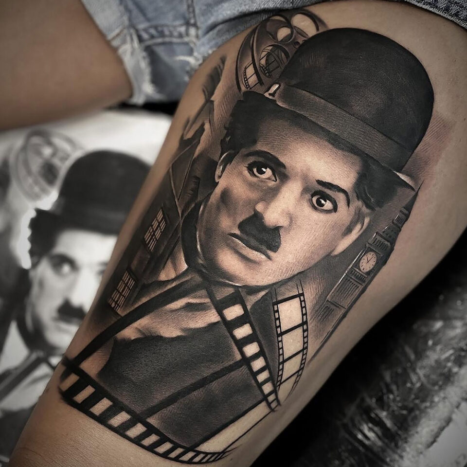 Silent Film Star Portrait Tattoo Source @martinmarshalltattooist via Instagram
