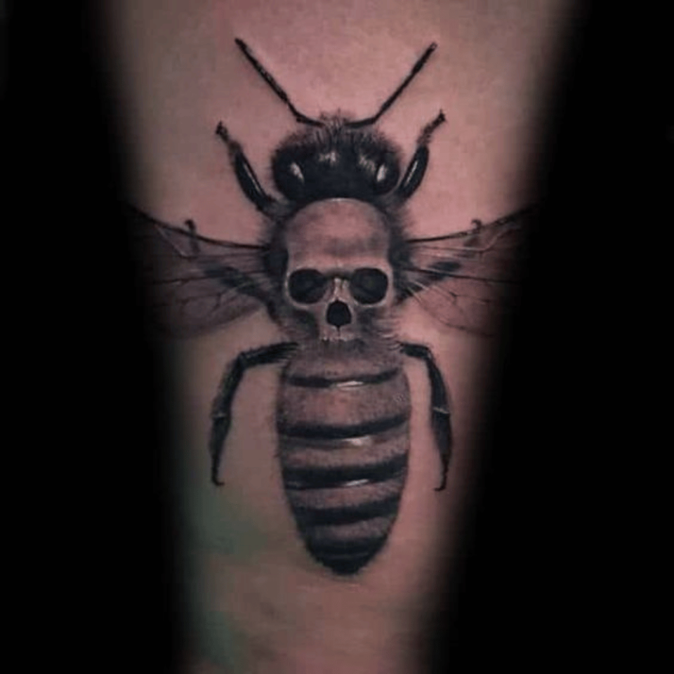 Skull-Shaped Bee Tattoo Source @nextluxury.com