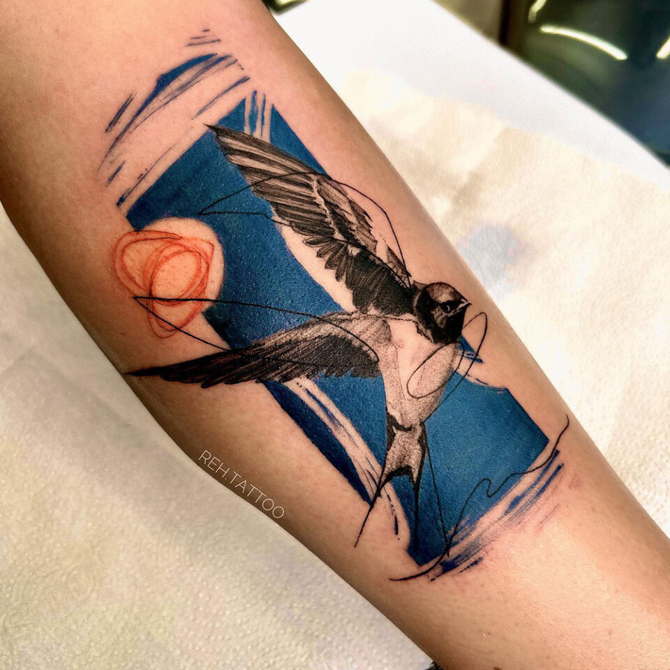 Stylized Bird Pet Tattoo Source @reh.tattoo via Instagram