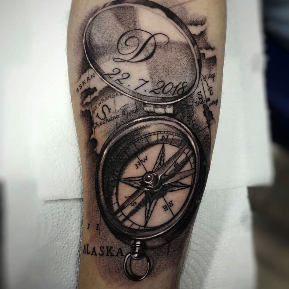 Traditional Nautical Compass Tattoo Source @inkaholic_tattoo via Instagram