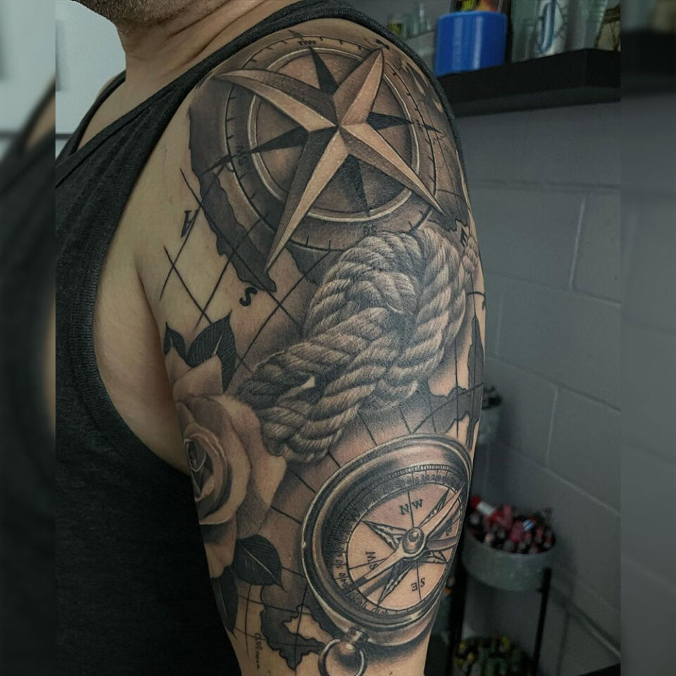 Traditional Nautical Compass Tattoo Source @jorgerosales_tattoos via Instagram
