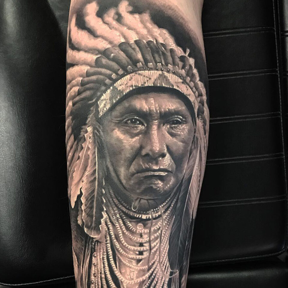 Tribal Leader Portrait Tattoo Source @fong_vangtattoos via Instagram