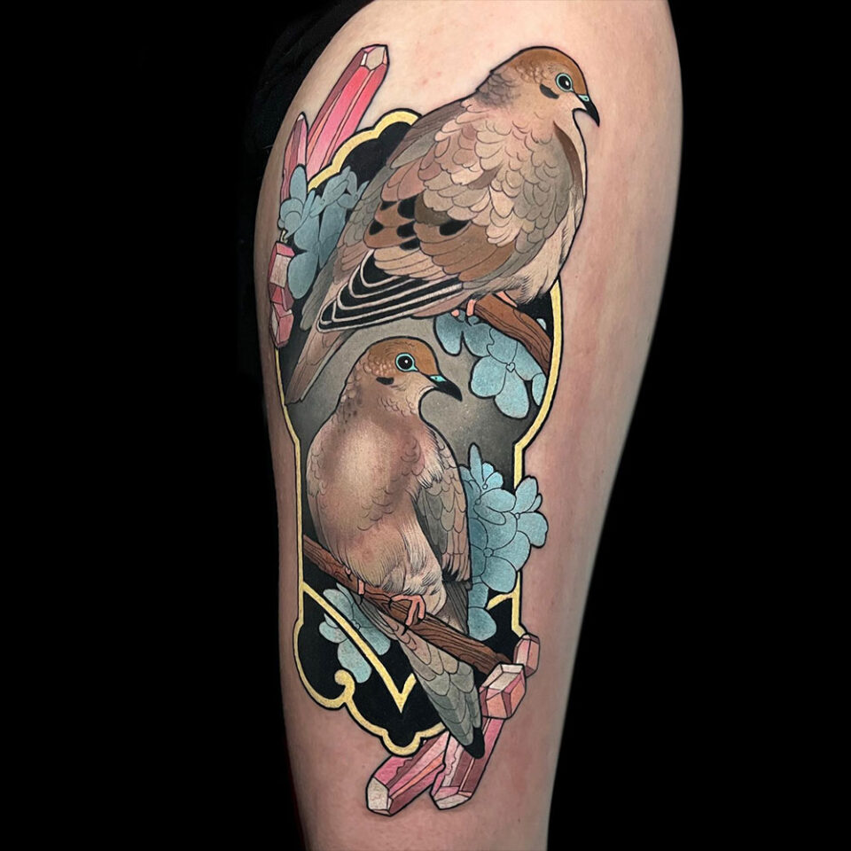 Fonte de tatuagem de animal de estimação Turtle Dove @evin.p.tattoos Instagram