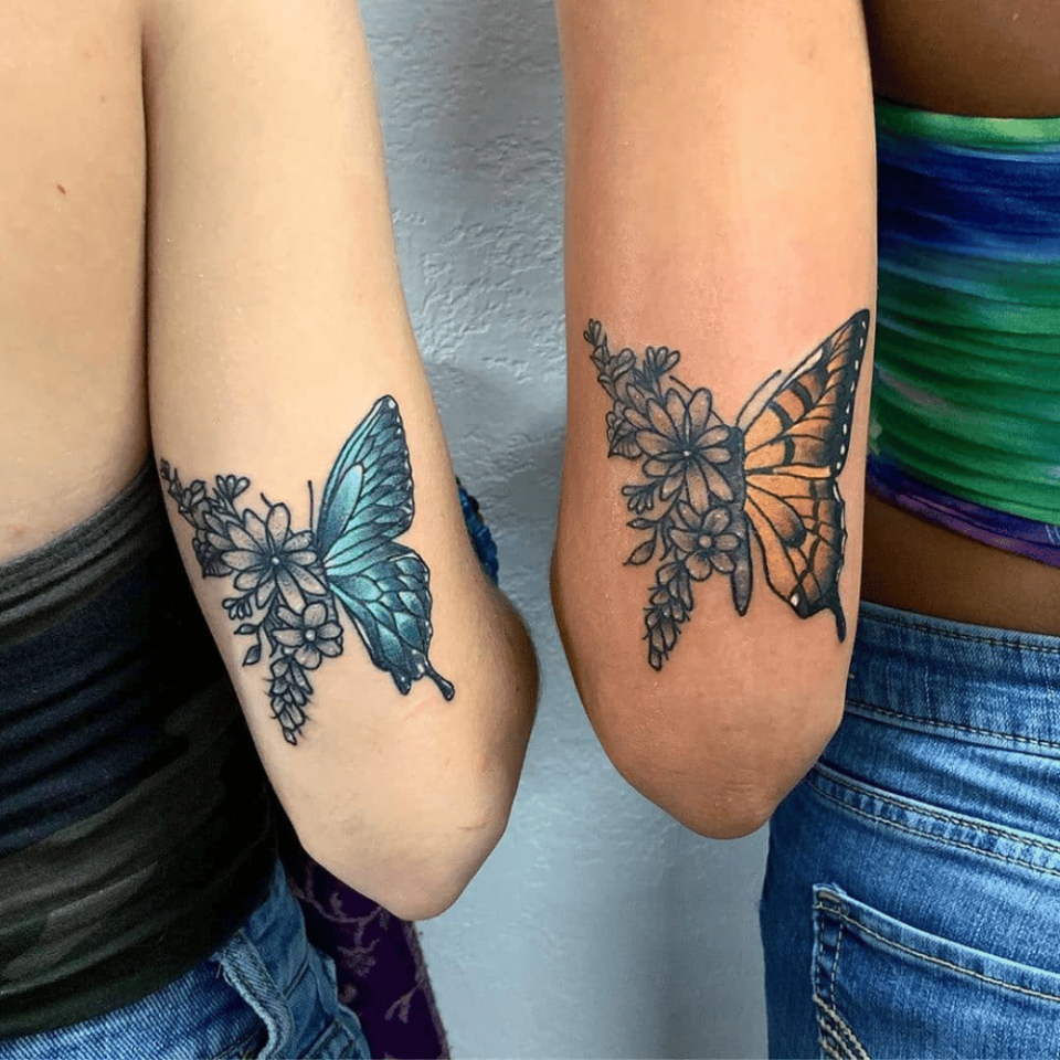 Twin Butterfly Matching Tattoo Source @theivyarts via Instagram