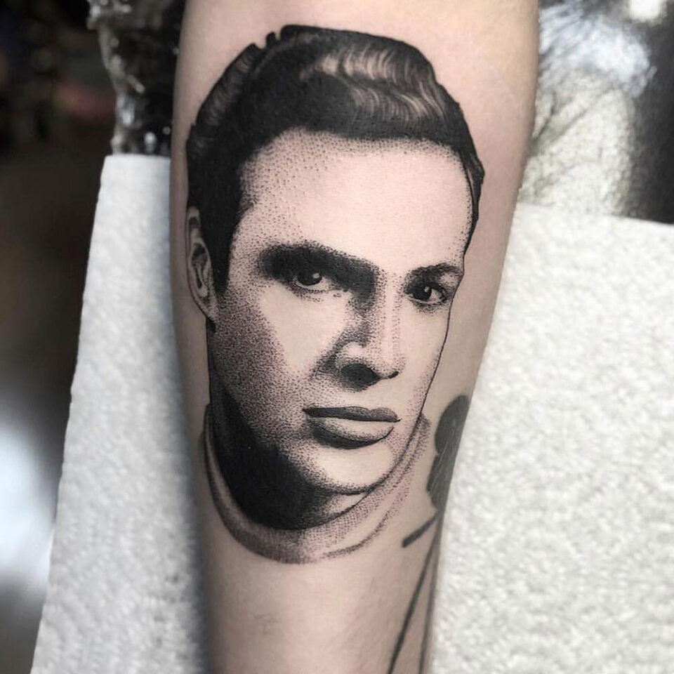 Vintage Actor Portrait Tattoo Source @kingscrosstattoo via Instagram