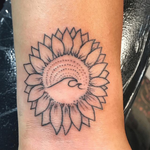 Wave Sunflower Tattoo Source @sacredtattoo510 via Facebook