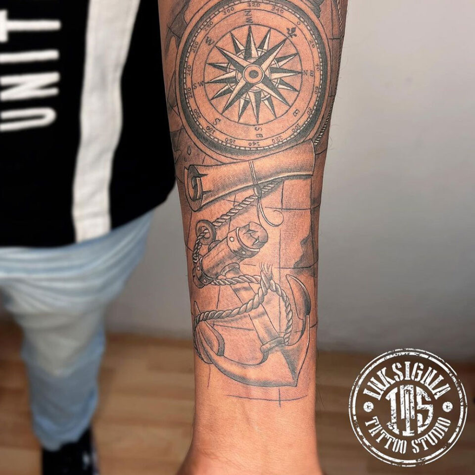 compass with anchor tattoo Source @inksignia_tattoostudio via Instagram