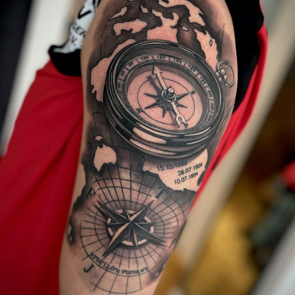 compass with coordinates tattoo Source @madink.studio via Instagram