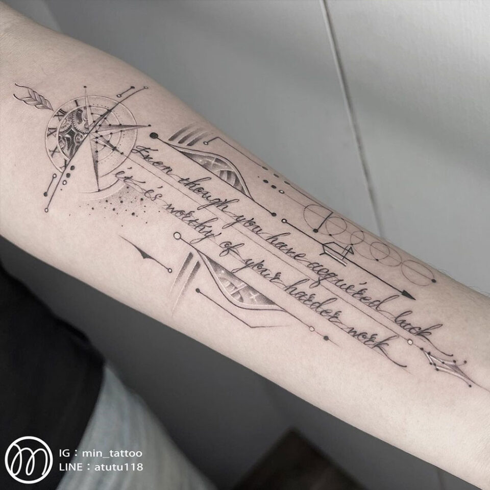 compass with inspirational words tattoo Source @min_tattoo via Instagram