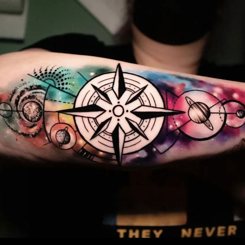 galaxy filled compass tattoo Source @n3xus_kbrera via Instagram