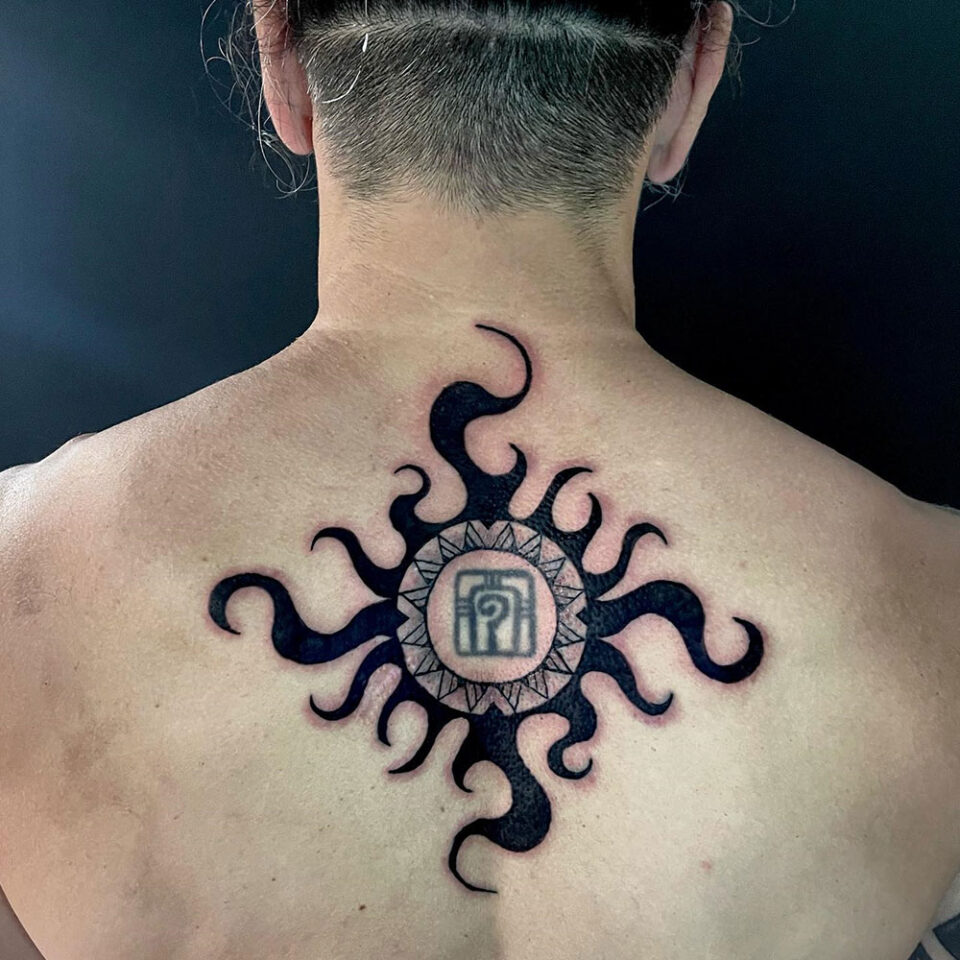 tribal art compass tattoo Source @joe_gardocki_tattoos via Instagram