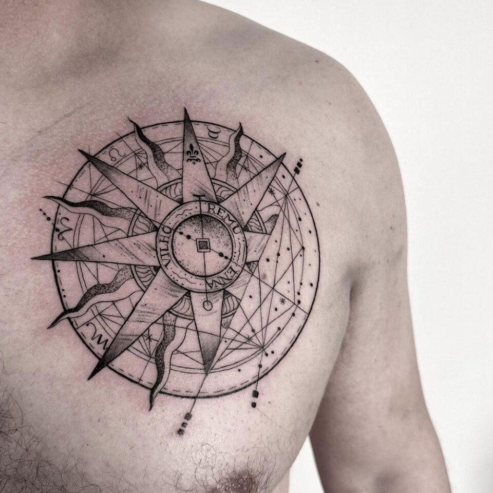 tribal art compass tattoo Source @tiinakoskitattoo via Instagram