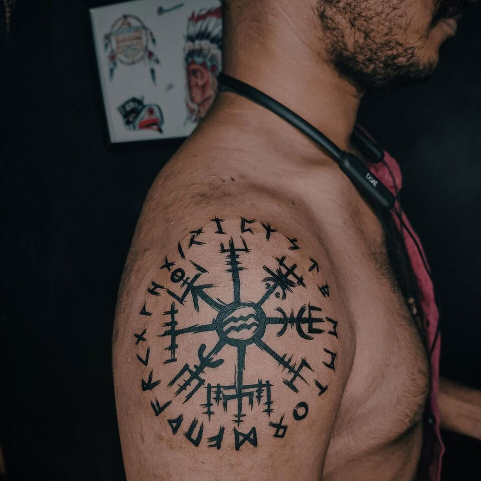 viking runestone compass tattoo Source @charmis_tattoo_studio via Instagram