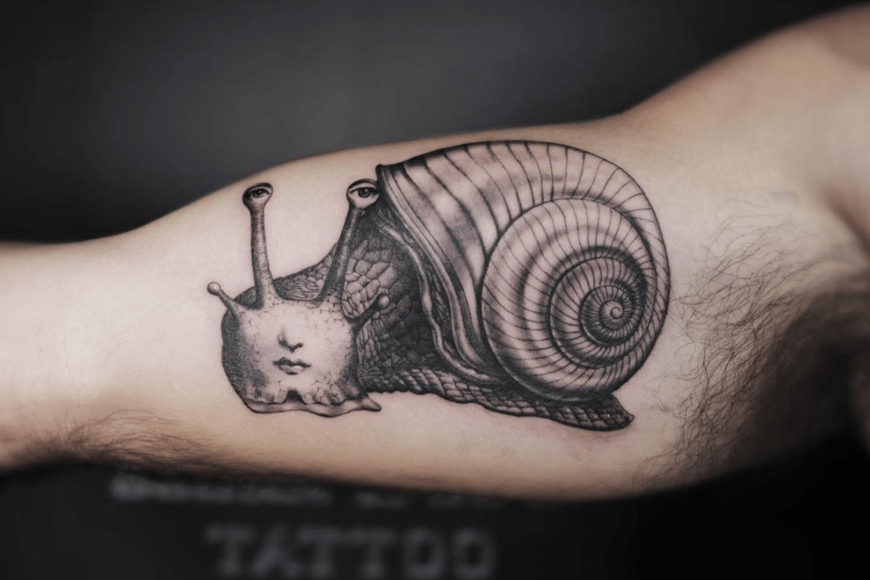 Skull And Snail Tattoo Design