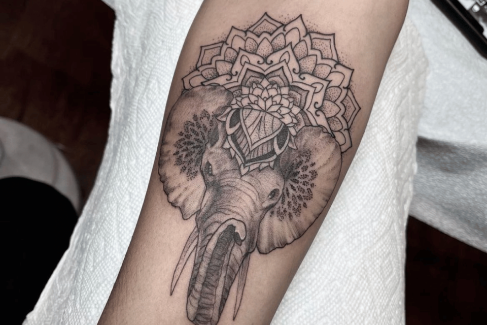 Elephant Mandala Tattoo Source @theeasttattoo via Instagram