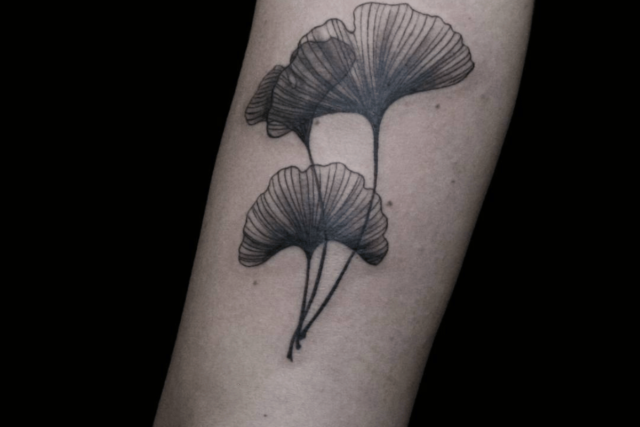 Fonte de tatuagem de flor de folha de Gingko @aitoririmia via Instagram