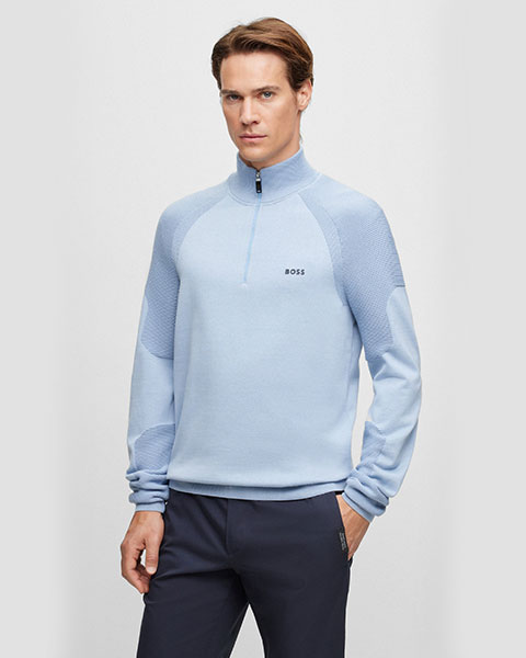 Hugo Boss Cotton-blend zip-neck sweater with logo detail