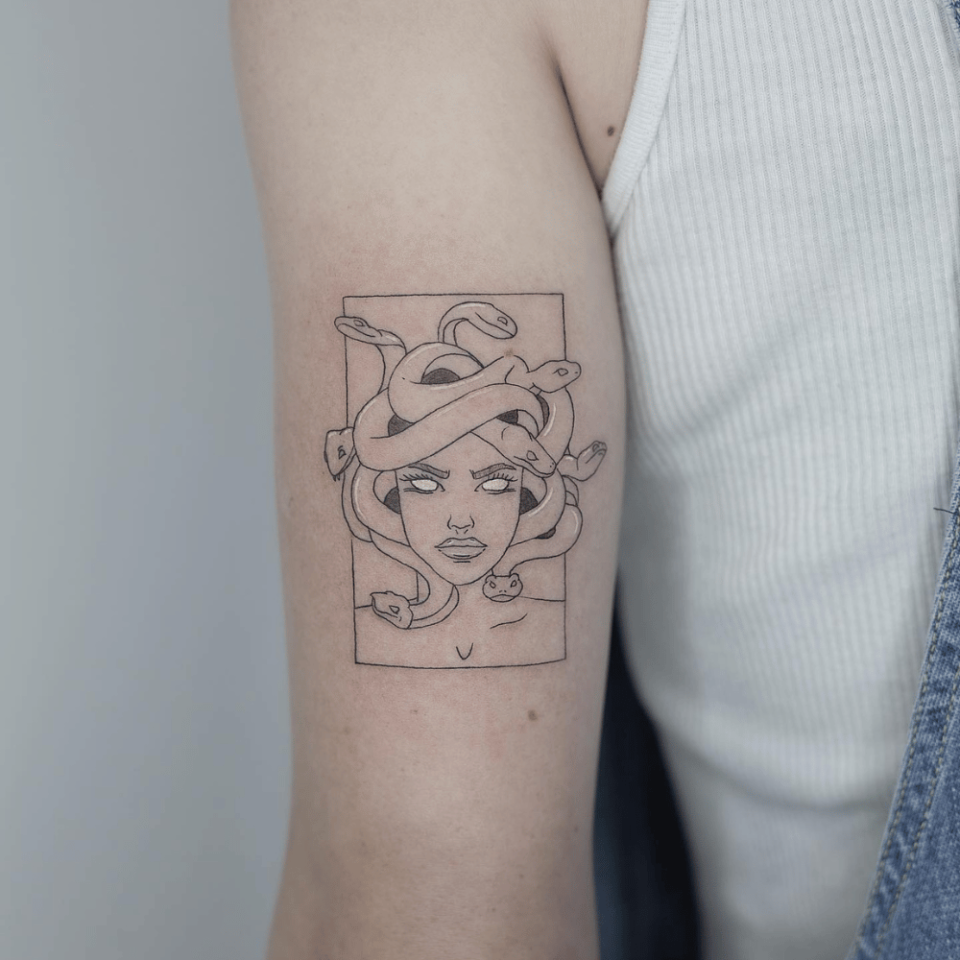 Minimalist Medusa Tattoo Source @1mm.tattoo via Instagram