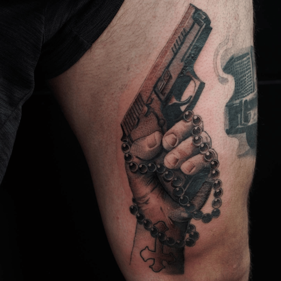 Tattoo addicted  Guns Love Gun tattoos have various symbolic meanings  For example a gun tattoo may represent danger and evil But in most cases  the meanings are different and guns do